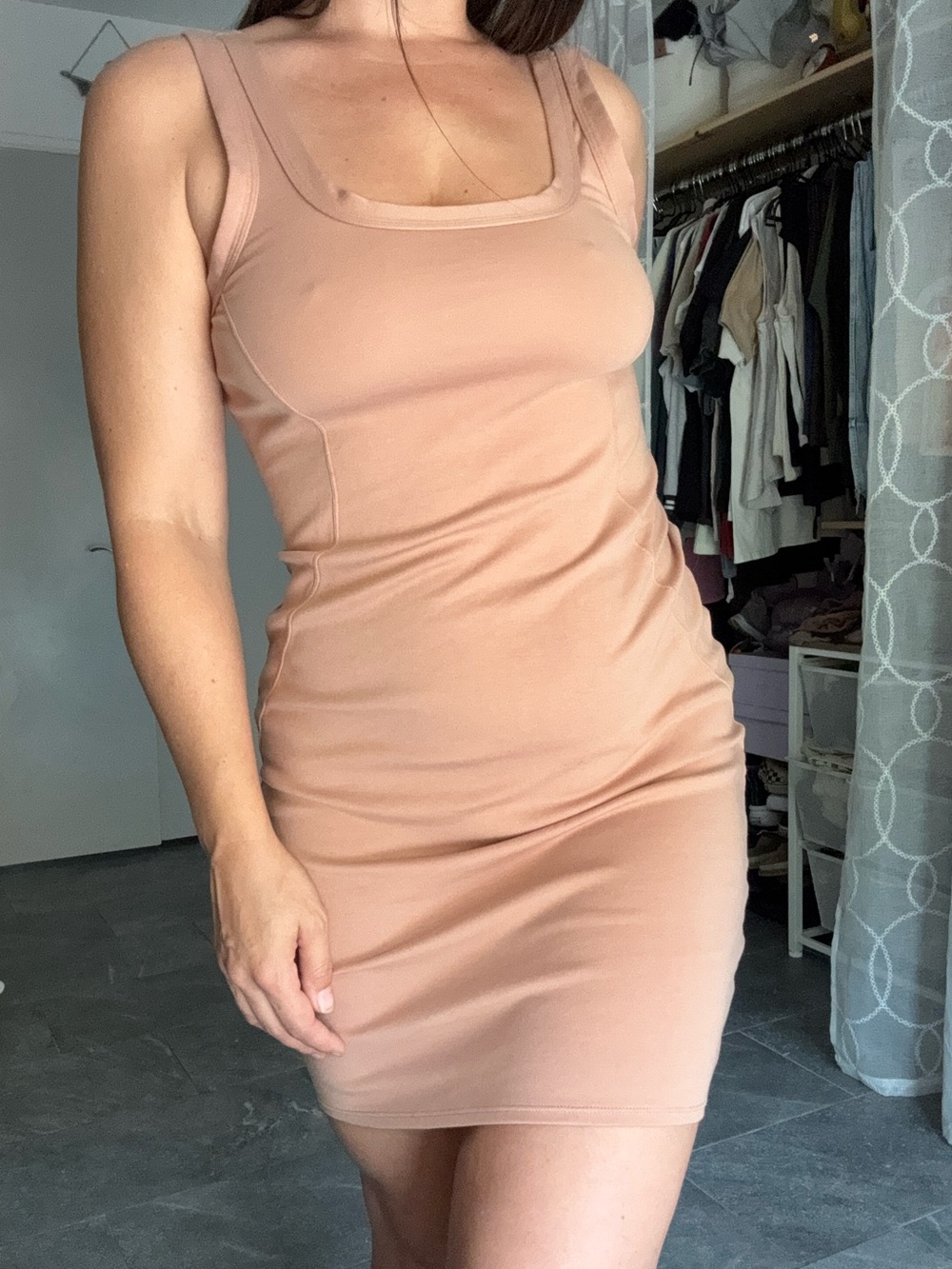 YITTY Sleeveless Square-Neck Bodycon Dress — Nude Blush